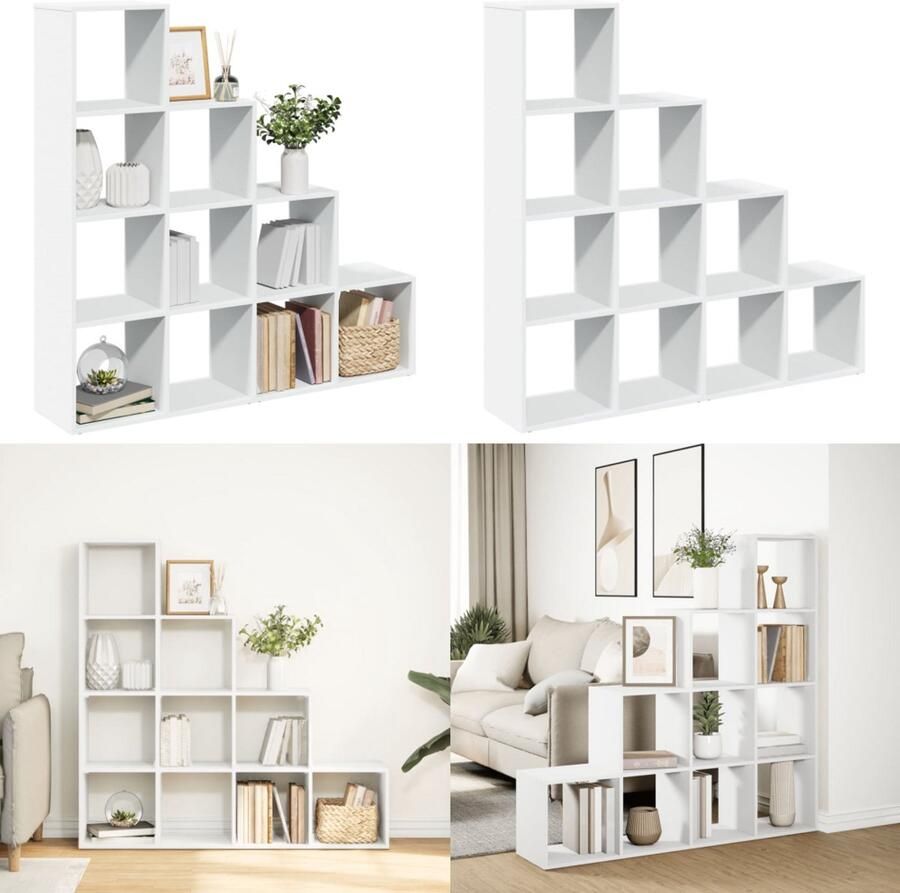 VidaXL Kamerscherm boekenkast 4-laags 131 5x29x131 5 cm hout wit Boekenkast Boekenkasten Boeken Plank Schappenkast