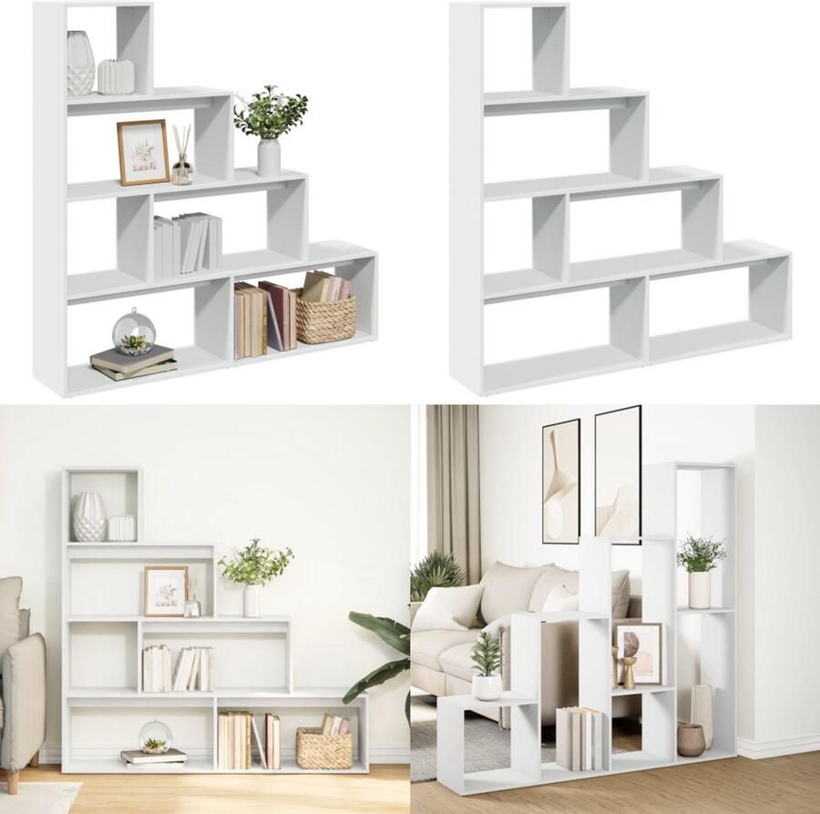 VidaXL Kamerscherm boekenkast 4-laags 143 5x29x143 5 cm hout wit Boekenkast Boekenkasten Boeken Plank Schappenkast