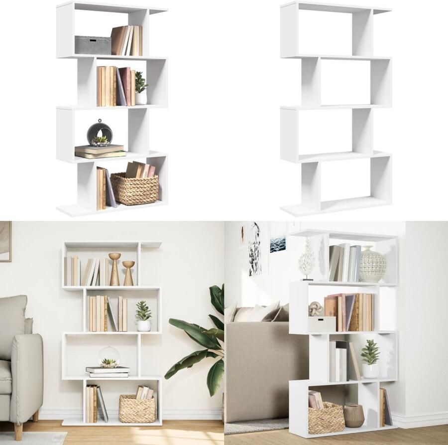 VidaXL Kamerscherm boekenkast 4-laags 70x24x129 cm bewerkt hout wit Boekenkast Boekenkasten Boeken Plank Schappenkast