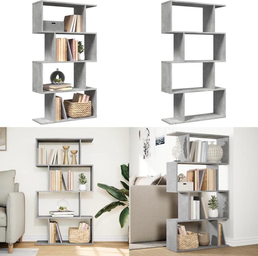 VidaXL Kamerscherm boekenkast 4-laags 70x24x129 cm hout betongrijs Boekenkast Boekenkasten Boeken Plank Schappenkast