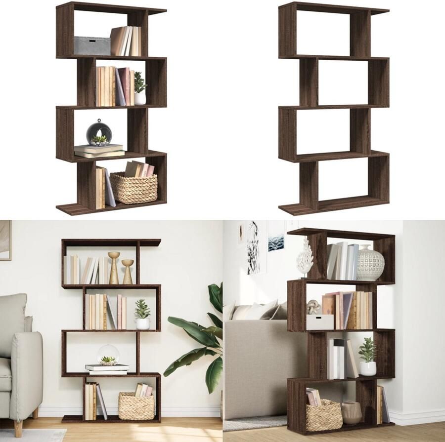 VidaXL Kamerscherm boekenkast 4-laags 70x24x129 cm hout bruin eiken Boekenkast Boekenkasten Boeken Plank Schappenkast