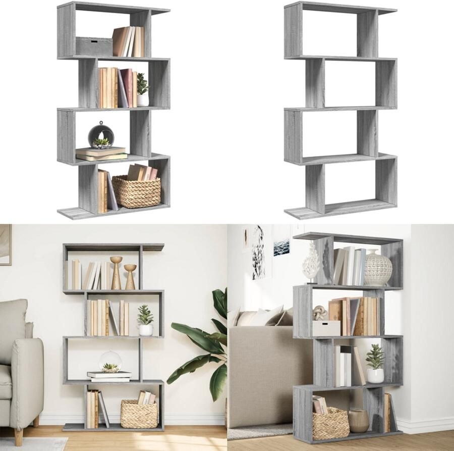 VidaXL Kamerscherm boekenkast 4-laags 70x24x129 cm hout grijs sonoma Boekenkast Boekenkasten Boeken Plank Schappenkast