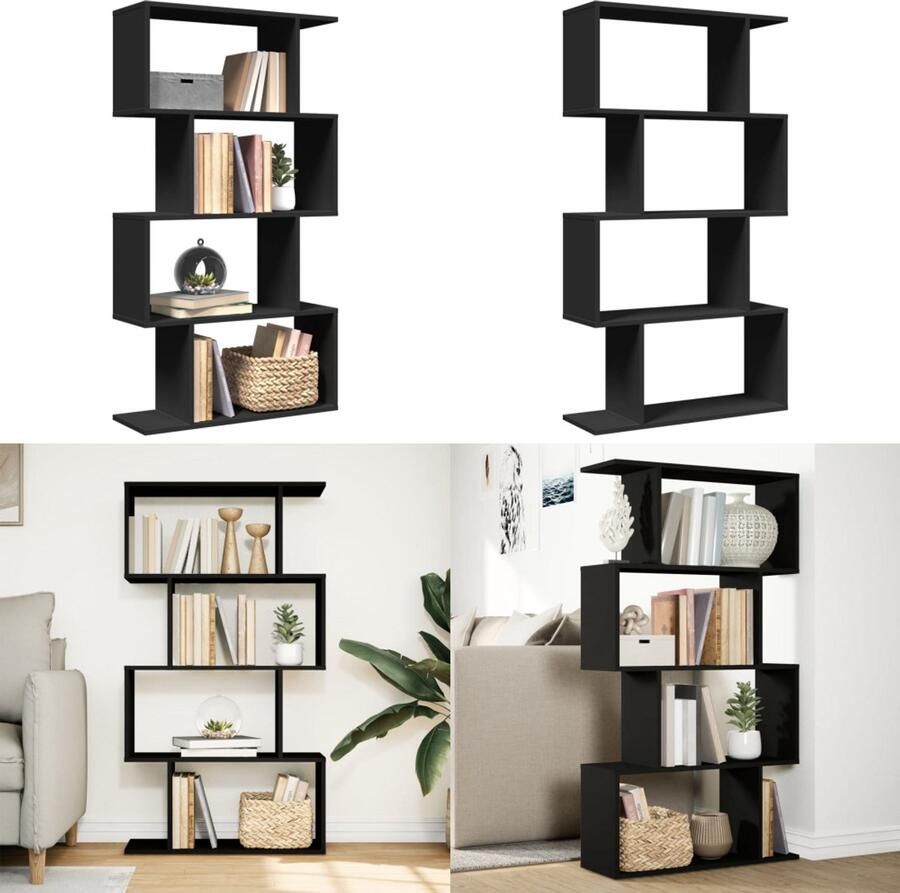 VidaXL Kamerscherm boekenkast 4-laags 70x24x129 cm hout zwart Boekenkast Boekenkasten Boeken Plank Schappenkast