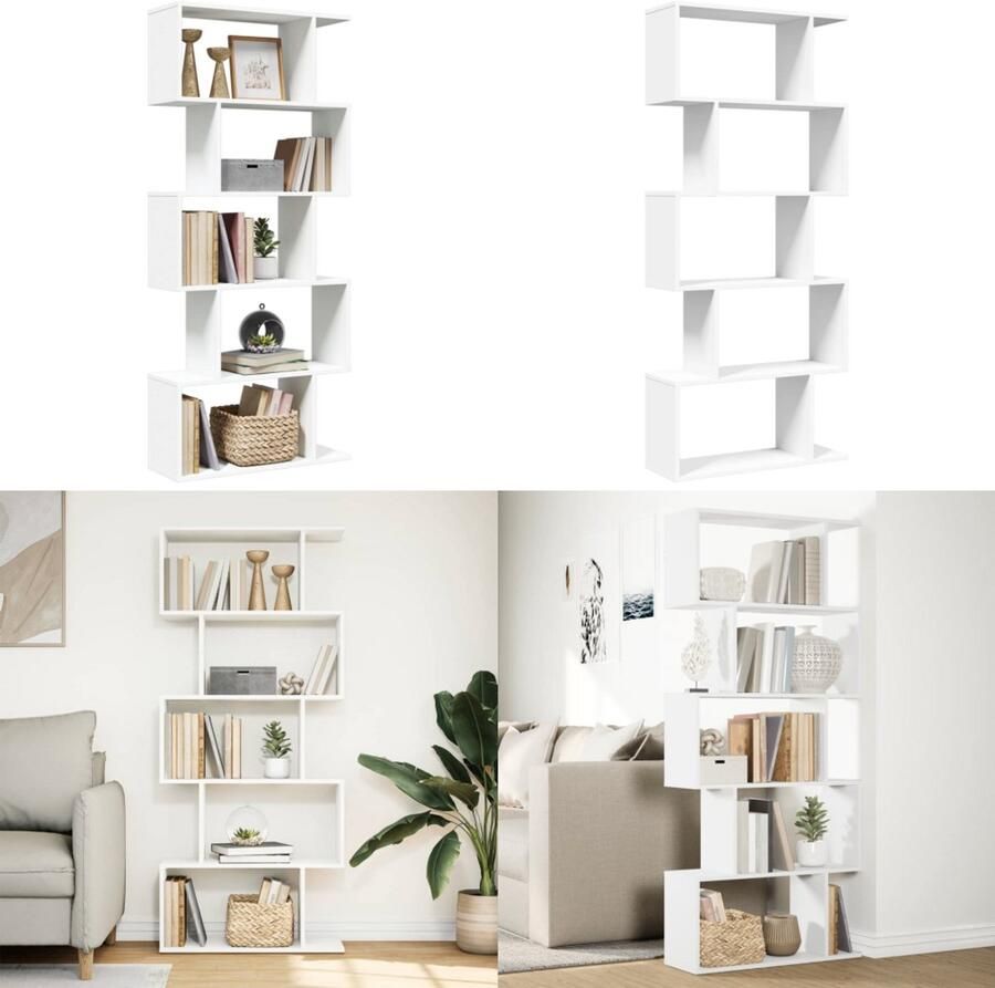 VidaXL Kamerscherm boekenkast 5-laags 70x24x161 cm bewerkt hout wit Boekenkast Boekenkasten Boeken Plank Schappenkast