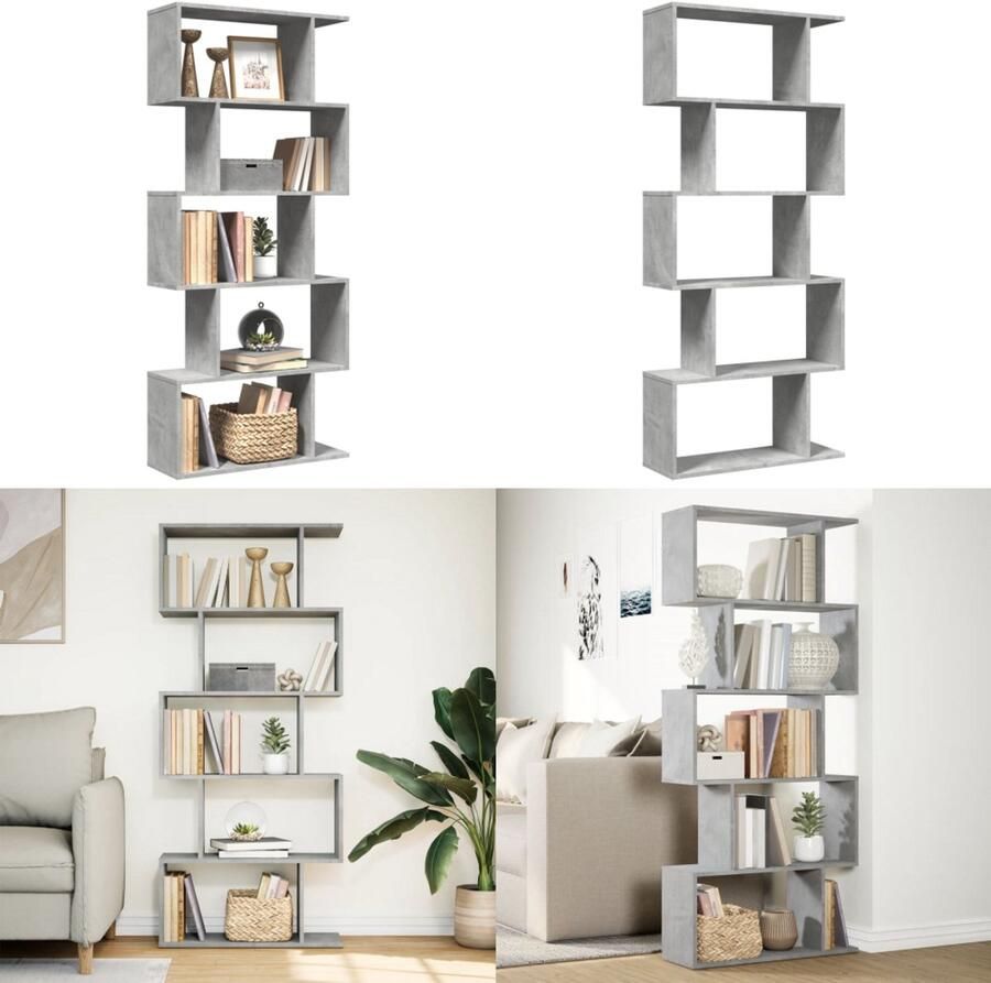 VidaXL Kamerscherm boekenkast 5-laags 70x24x161 cm hout betongrijs Boekenkast Boekenkasten Boeken Plank Schappenkast