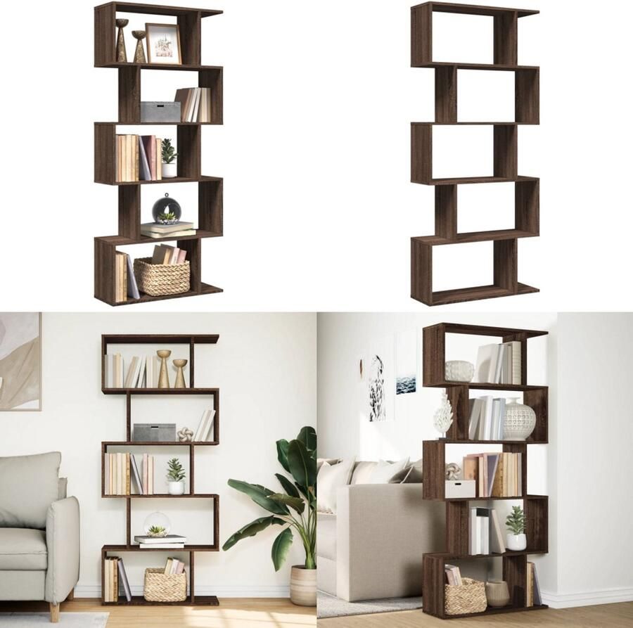 VidaXL Kamerscherm boekenkast 5-laags 70x24x161 cm hout bruin eiken Boekenkast Boekenkasten Boeken Plank Schappenkast