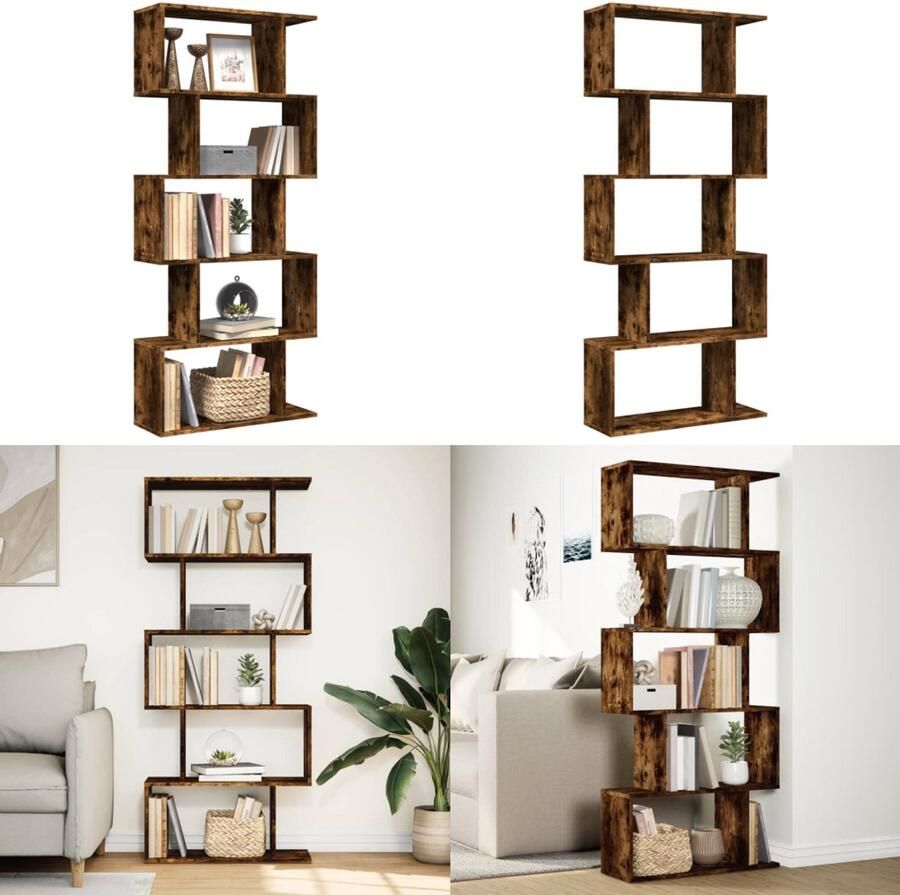 VidaXL Kamerscherm boekenkast 5-laags 70x24x161 cm hout gerookt eik Boekenkast Boekenkasten Boeken Plank Schappenkast