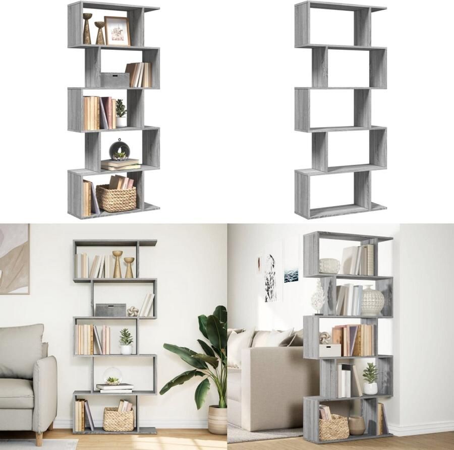 VidaXL Kamerscherm boekenkast 5-laags 70x24x161 cm hout grijs sonoma Boekenkast Boekenkasten Boeken Plank Schappenkast