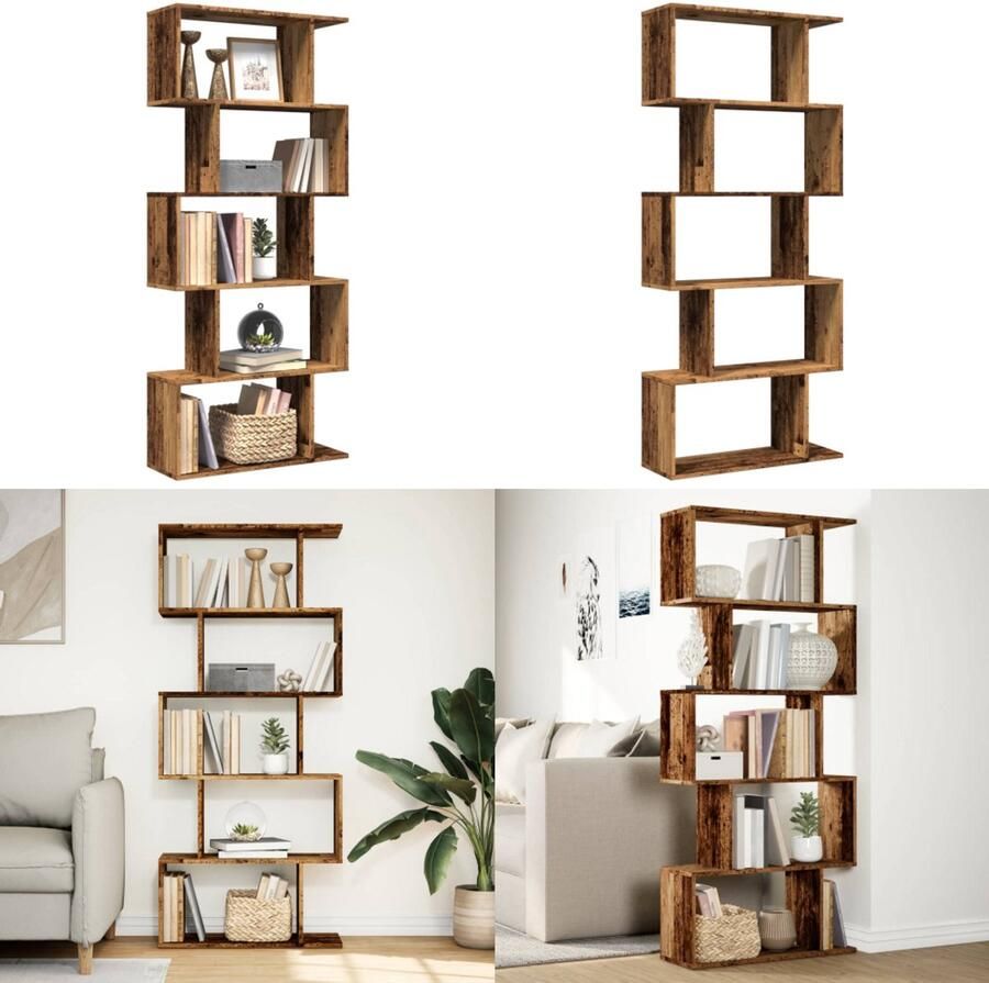 VidaXL Kamerscherm boekenkast 5-laags 70x24x161 cm hout oud hout Boekenkast Boekenkasten Boeken Plank Schappenkast