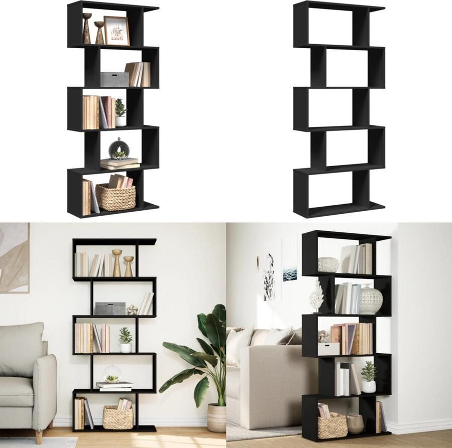 VidaXL Kamerscherm boekenkast 5-laags 70x24x161 cm hout zwart Boekenkast Boekenkasten Boeken Plank Schappenkast