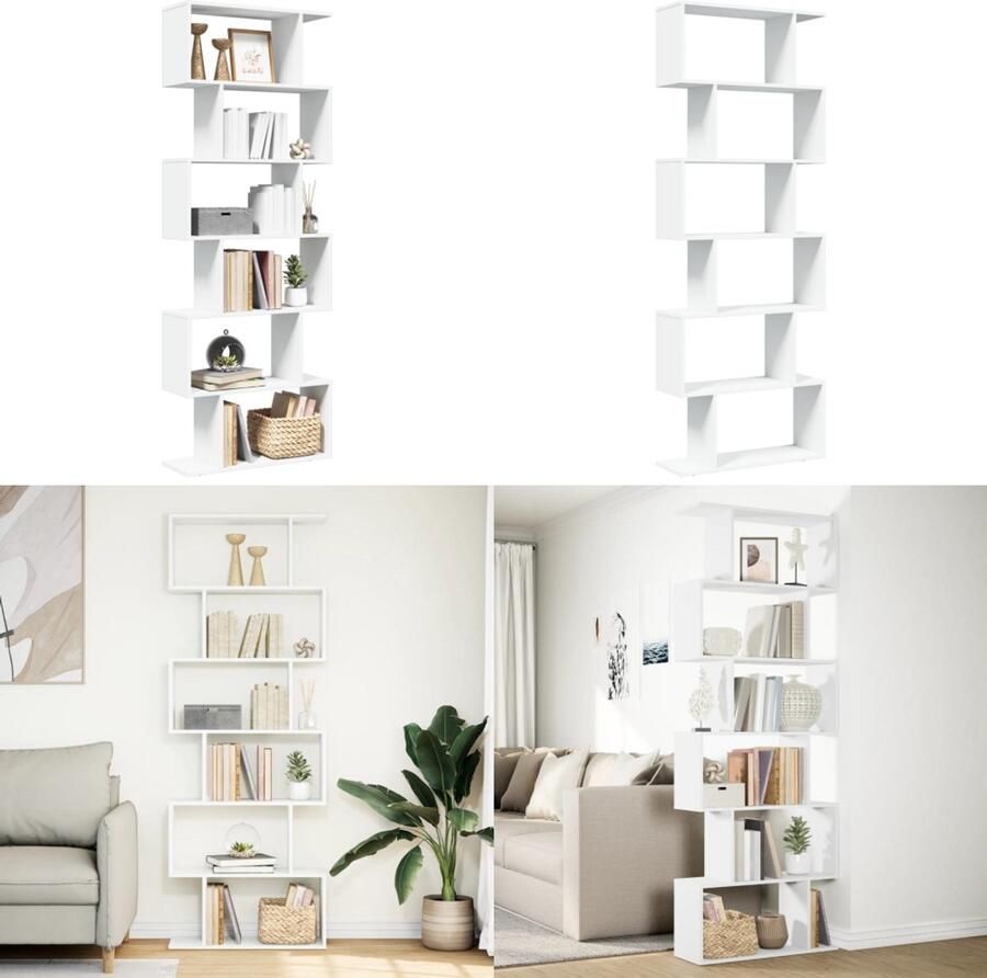 VidaXL Kamerscherm boekenkast 6-laags 70x24x193 cm bewerkt hout wit Boekenkast Boekenkasten Boeken Plank Schappenkast