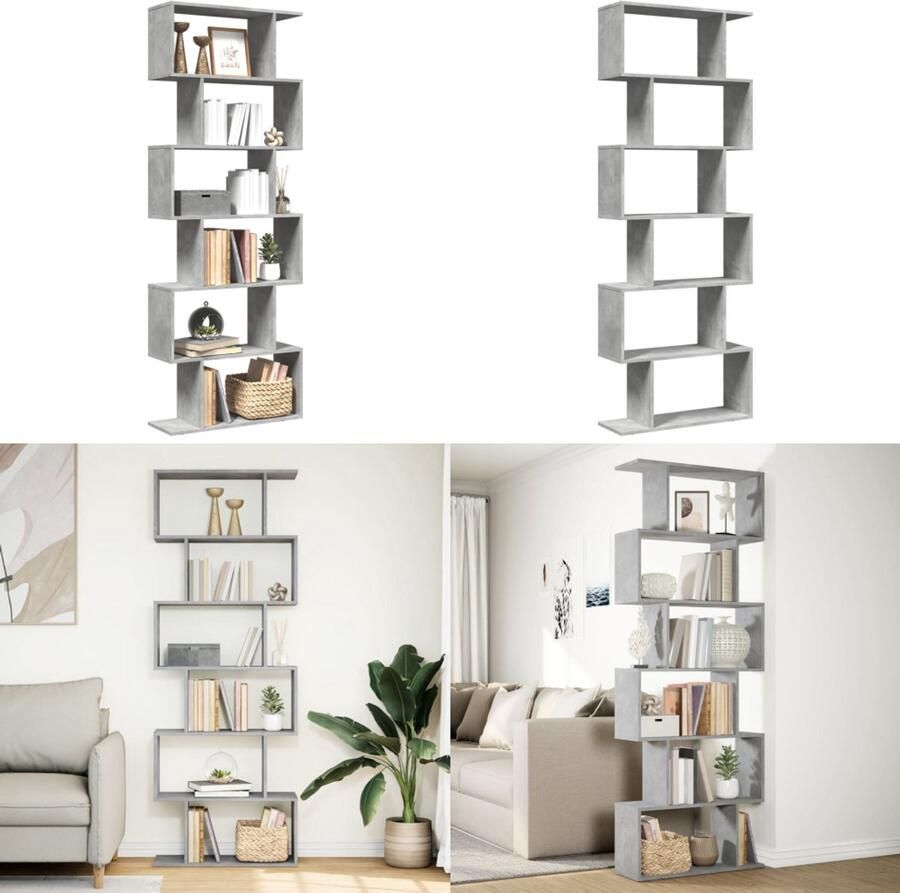 VidaXL Kamerscherm boekenkast 6-laags 70x24x193 cm hout betongrijs Boekenkast Boekenkasten Boeken Plank Schappenkast