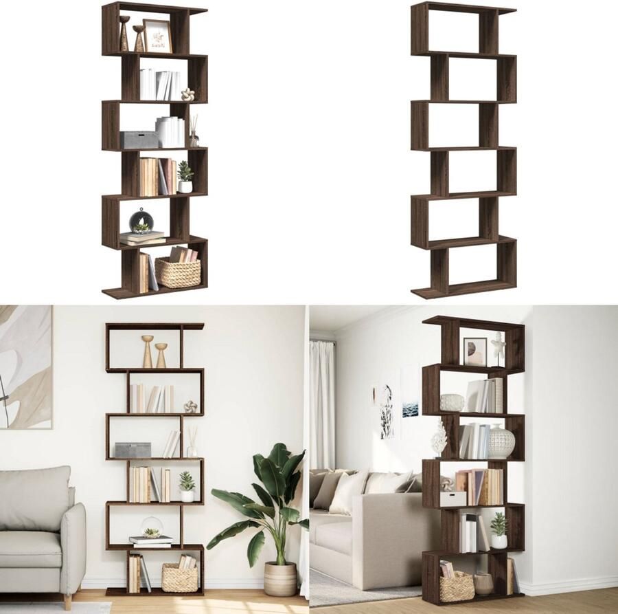 VidaXL Kamerscherm boekenkast 6-laags 70x24x193 cm hout bruin eiken Boekenkast Boekenkasten Boeken Plank Schappenkast