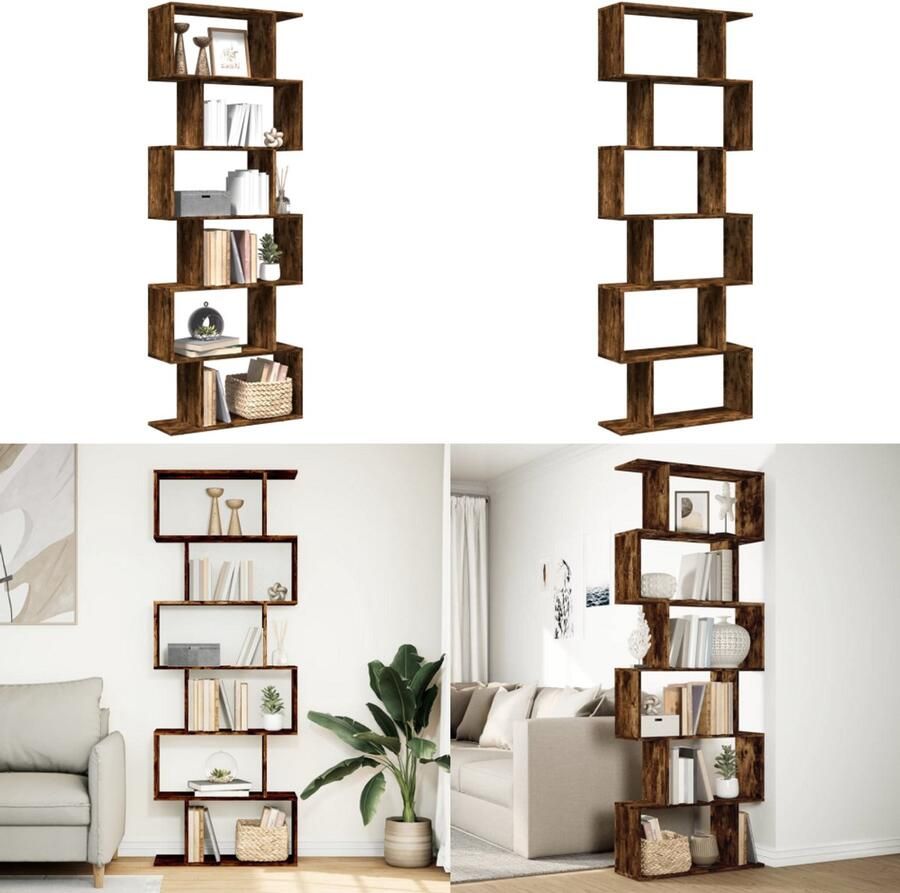 VidaXL Kamerscherm boekenkast 6-laags 70x24x193 cm hout gerookt eik Boekenkast Boekenkasten Boeken Plank Schappenkast