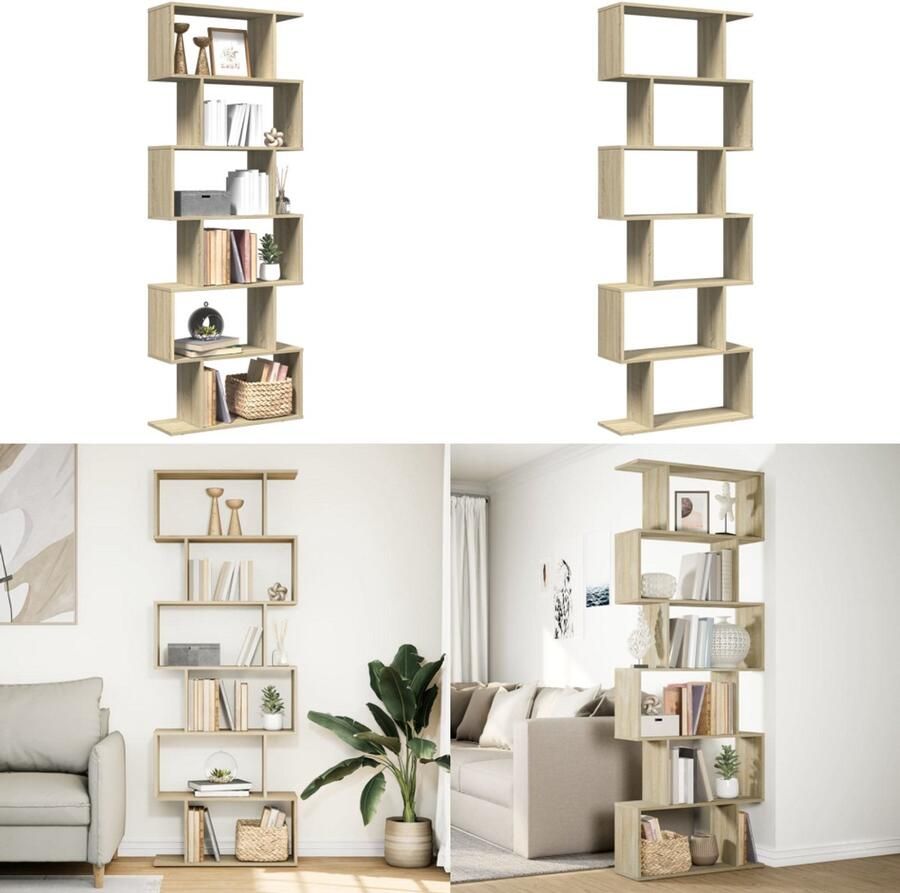 VidaXL Kamerscherm boekenkast 6-laags 70x24x193 cm hout sonoma eiken Boekenkast Boekenkasten Boeken Plank Schappenkast