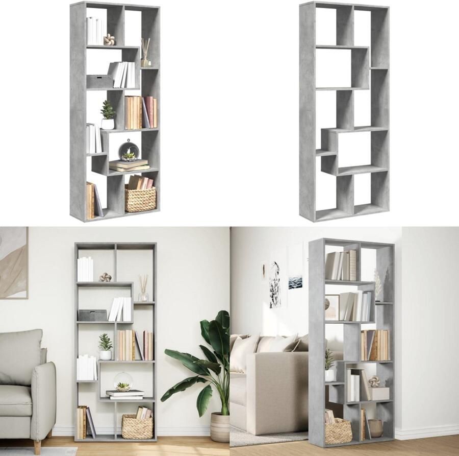 VidaXL Kamerscherm boekenkast 67x25x161 5 cm bewerkt hout betongrijs Boekenkast Boekenkasten Boeken Plank Schappenkast