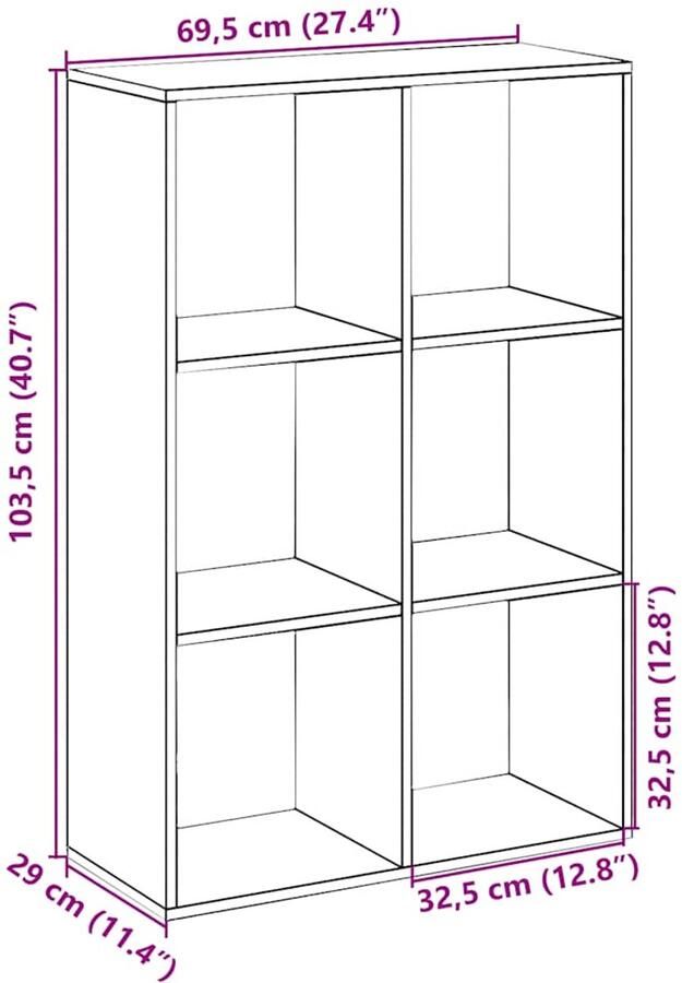VidaXL Kamerscherm boekenkast 69 5x29x103 5 cm hout artisanaal eiken