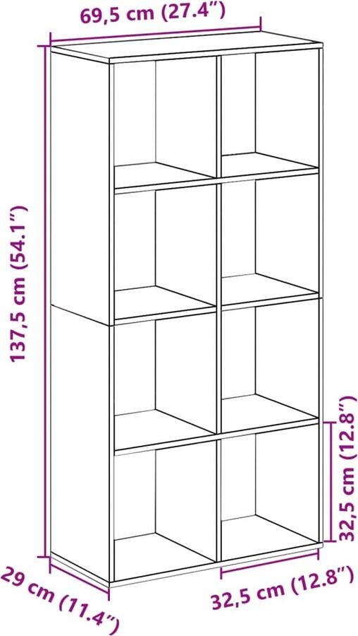 VidaXL Kamerverdeler Boekenkast Wit 69 5x29x137 5 cm Bewerkt Hout - Foto 2