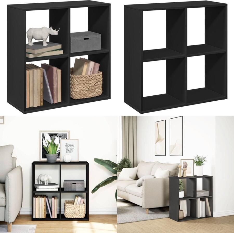 VidaXL Kamerscherm boekenkast 69 5x29x69 5 cm bewerkt hout zwart Boekenkast Boekenkasten Boeken Plank Schappenkast