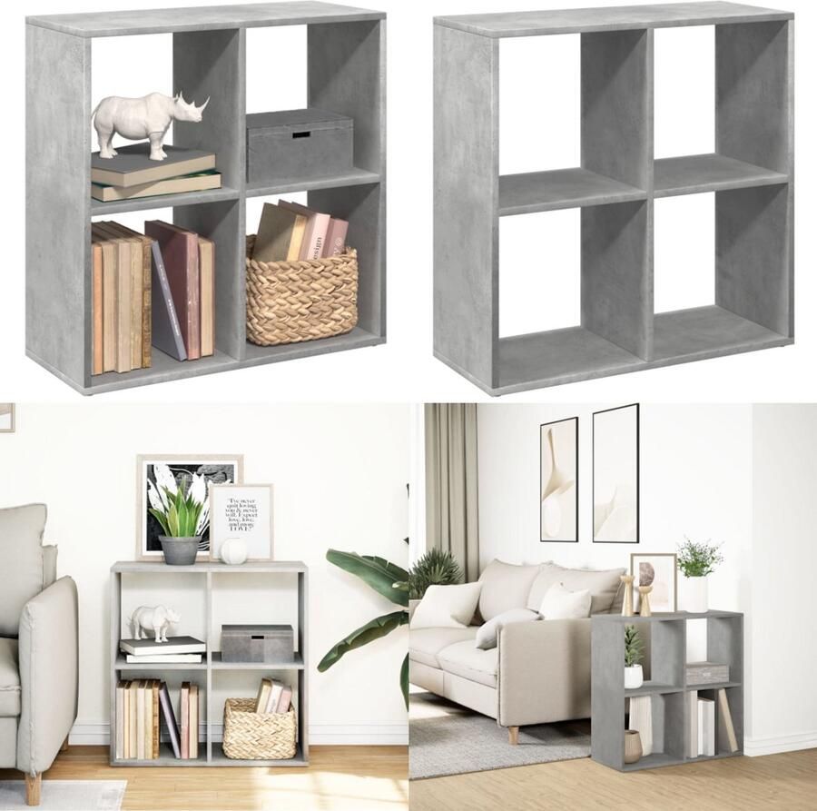 VidaXL Kamerscherm boekenkast 69 5x29x69 5 cm hout betongrijs Boekenkast Boekenkasten Boeken Plank Schappenkast