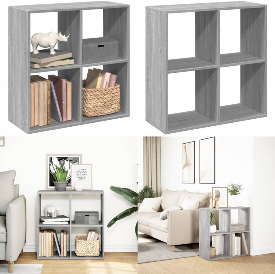 VidaXL Kamerscherm boekenkast 69 5x29x69 5 cm hout grijs sonoma Boekenkast Boekenkasten Boeken Plank Schappenkast