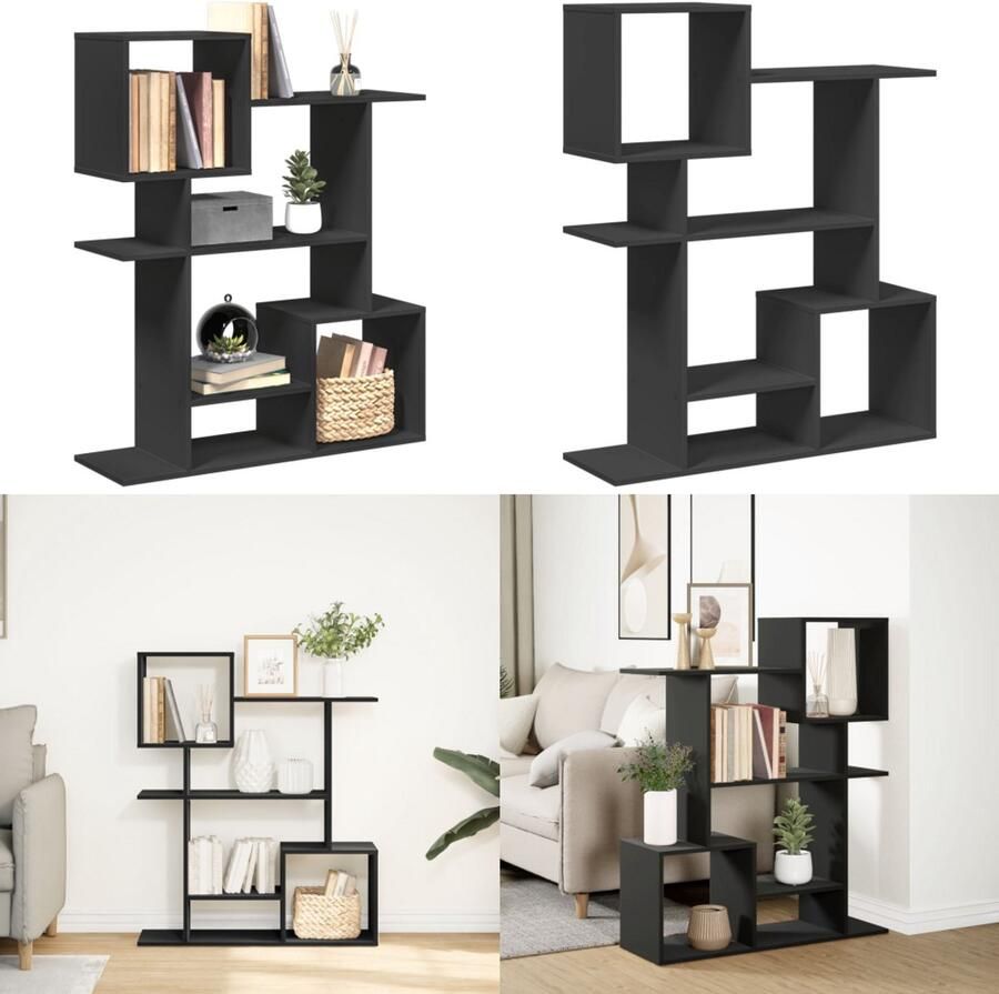 VidaXL Kamerscherm boekenkast 92x29x112 cm bewerkt hout zwart Boekenkast Boekenkasten Boeken Plank Schappenkast