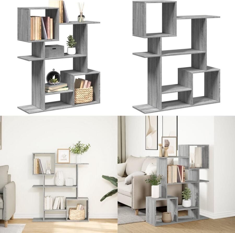 VidaXL Kamerscherm boekenkast 92x29x112 cm hout grijs sonoma Boekenkast Boekenkasten Boeken Plank Schappenkast