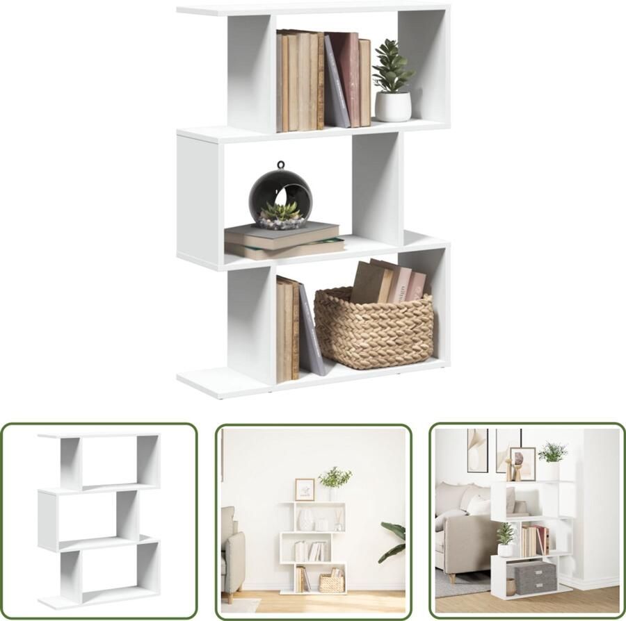 The Living Store Kamerscherm boekenkast 3-laags 70x24x97 cm bewerkt hout wit Boekenkast Kamerscherm Opbergruimte Houten Boekenkast Witte Boekenkast