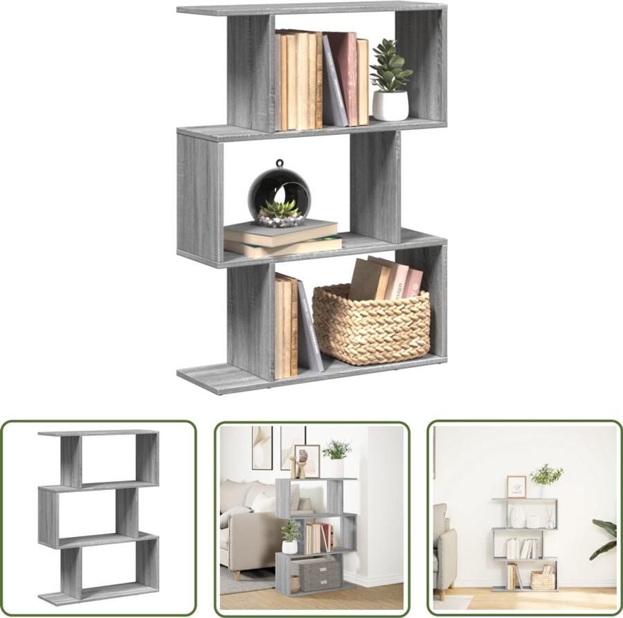 The Living Store Kamerscherm boekenkast 3-laags 70x24x97 cm hout grijs sonoma Boekenkast Kamerscherm Houten Boekenkast Opbergkast Design Boekenkast
