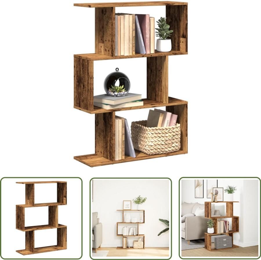 The Living Store Kamerscherm boekenkast 3-laags 70x24x97 cm hout oud hout Boekenkast Kamerscherm Houten Boekenkast Opbergkast Design Boekenkast