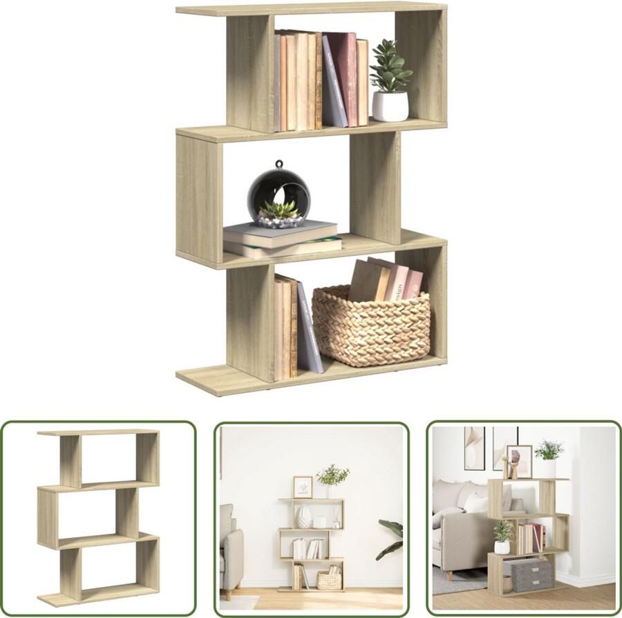 The Living Store Kamerscherm boekenkast 3-laags 70x24x97 cm hout sonoma eiken Boekenkast Kamerscherm Opbergruimte Houten Boekenkast Design Boekenkast