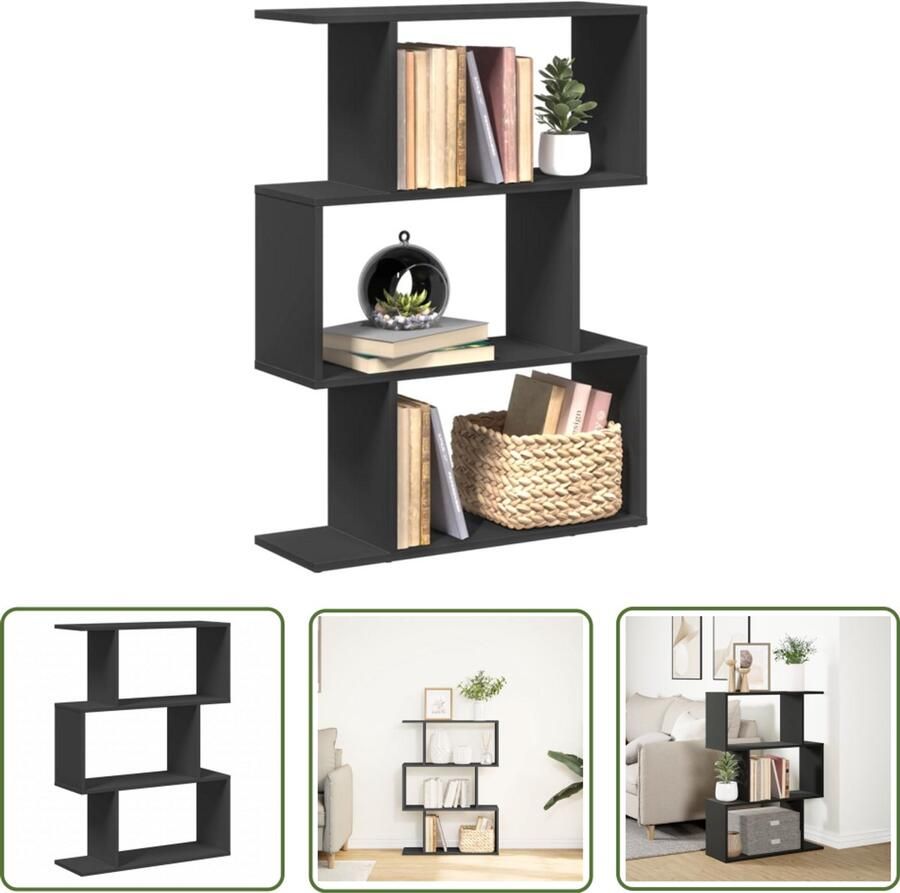 The Living Store Kamerscherm boekenkast 3-laags 70x24x97 cm hout zwart Boekenkast Kamerscherm Houten Boekenkast Opbergkast Design Boekenkast