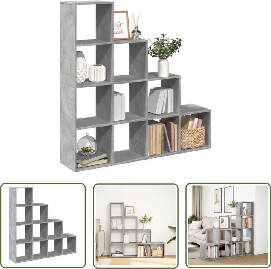 The Living Store Kamerscherm boekenkast 4-laags 131 5x29x131 5 cm hout grijs Boekenkast Kamerscherm Houten Boekenkast Opbergkast Interieurbouw
