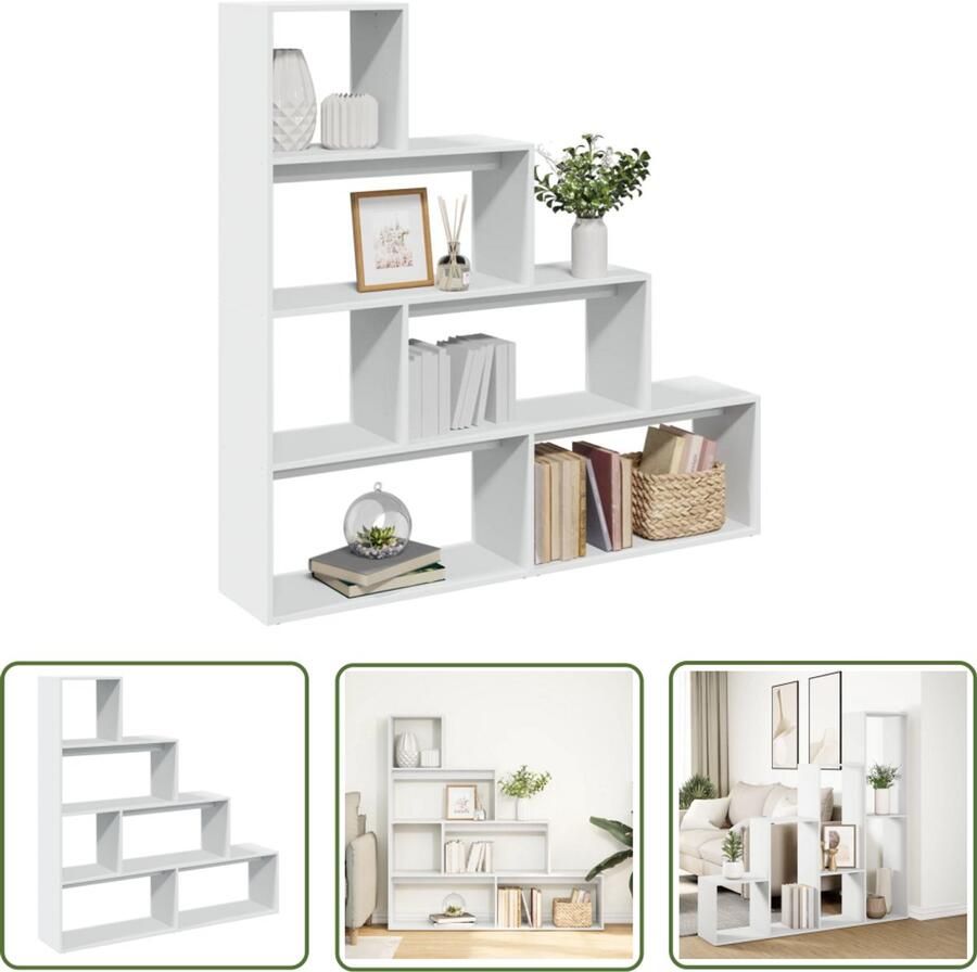 The Living Store Kamerscherm boekenkast 4-laags 143 5x29x143 5 cm hout wit Boekenkast Kamerscherm Houten Boekenkast Opbergkast Design Boekenkast