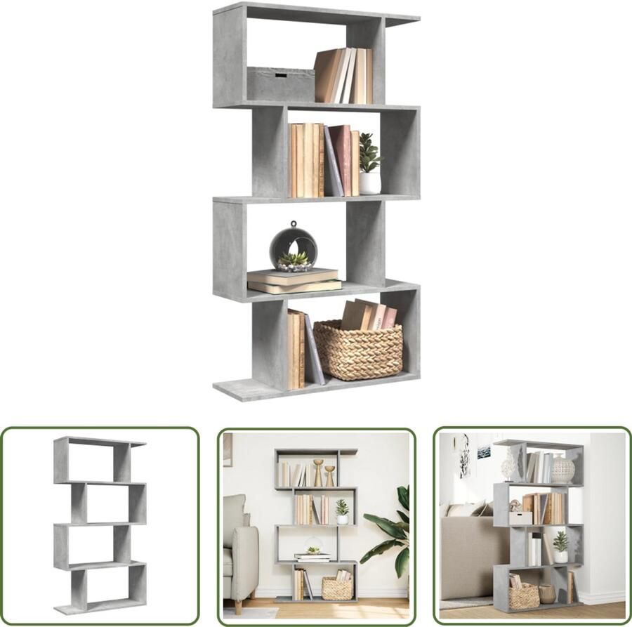 The Living Store Kamerscherm boekenkast 4-laags 70x24x129 cm hout betongrijs Boekenkast Kamerscherm Opbergkast Houten Boekenkast Betonnen Grijs