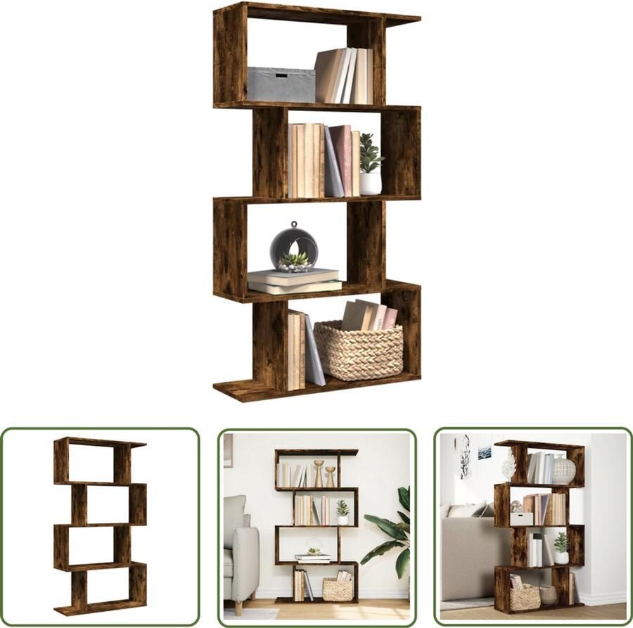 The Living Store Kamerscherm boekenkast 4-laags 70x24x129 cm hout gerookt eik Boekenkast Kamerscherm Houten Boekenkast Opbergkast Design Boekenkast