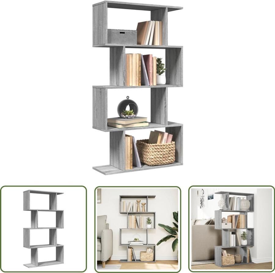 The Living Store Kamerscherm boekenkast 4-laags 70x24x129 cm hout grijs sonoma Boekenkast Kamerscherm Houten Boekenkast Grijze Boekenkast Opbergkast