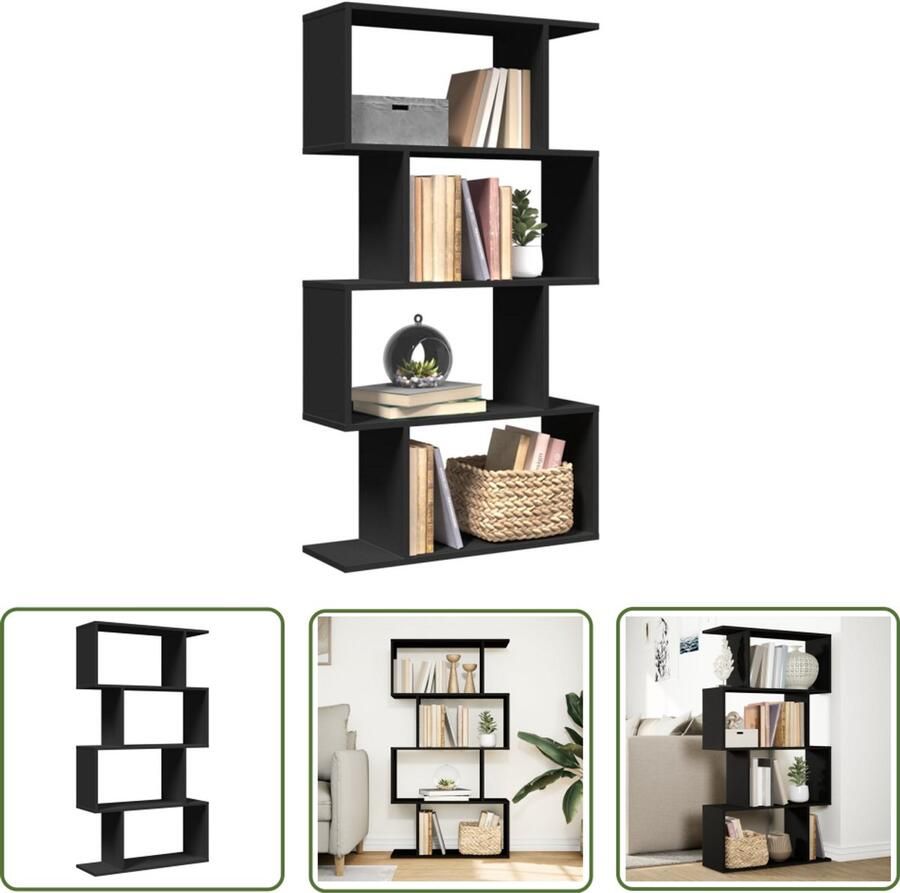 The Living Store Kamerscherm boekenkast 4-laags 70x24x129 cm hout zwart Boekenkast Kamerscherm Houten Boekenkast Opbergkast Design Boekenkast