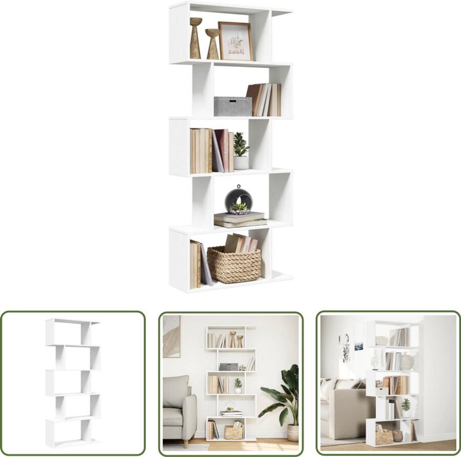 The Living Store Kamerscherm boekenkast 5-laags 70x24x161 cm bewerkt hout wit Boekenkast Kamerscherm Opbergkast Houten Kast Wit Meubilair