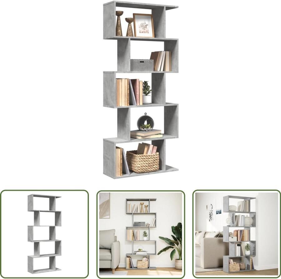 The Living Store Kamerscherm boekenkast 5-laags 70x24x161 cm hout betongrijs Boekenkast Kamerscherm Houten Boekenkast Opbergkast Design Boekenkast