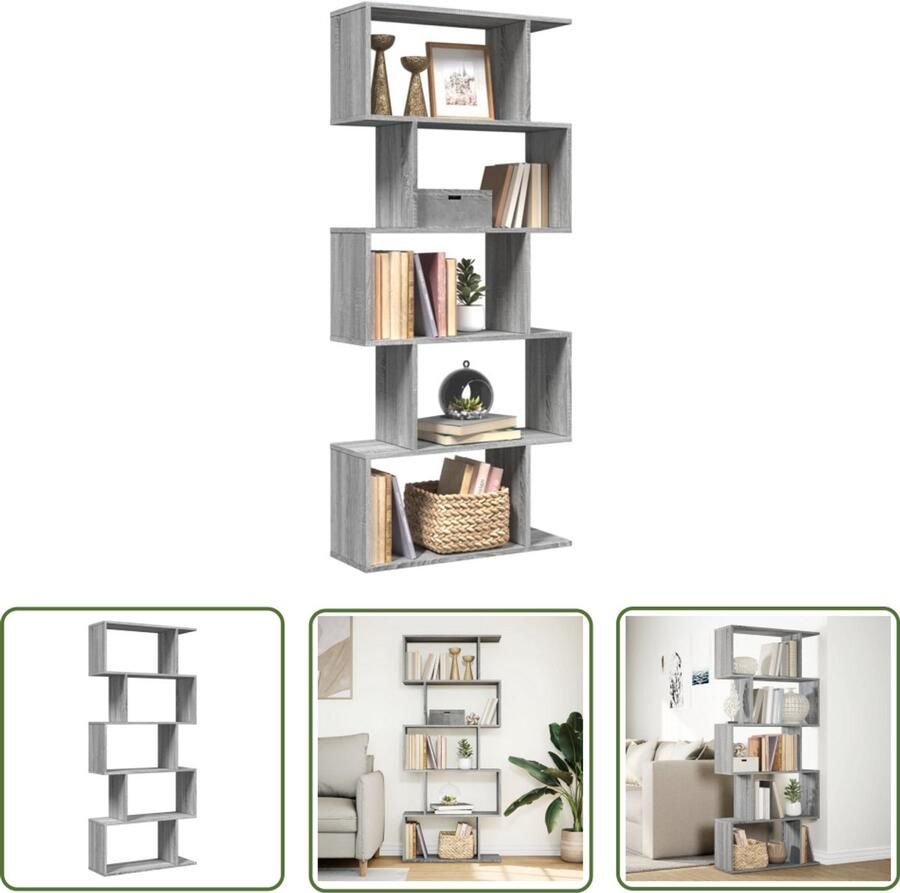 The Living Store Kamerscherm boekenkast 5-laags 70x24x161 cm hout grijs sonoma Boekenkast Kamerscherm Houten Boekenkast Grijze Boekenkast Opbergkast