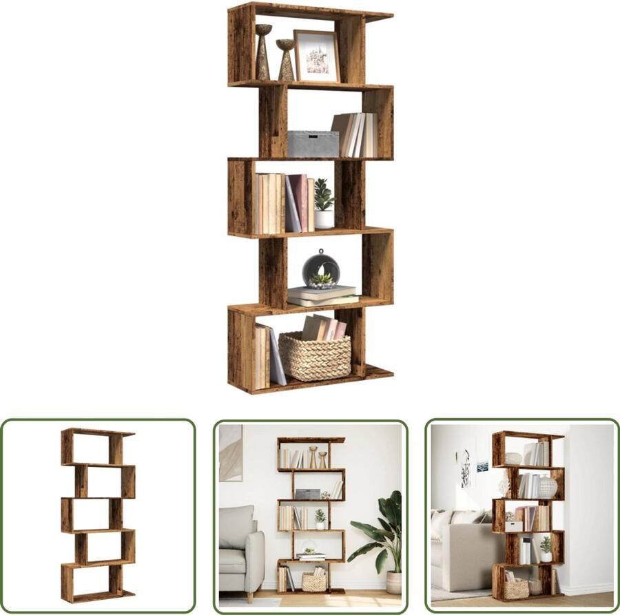 The Living Store Kamerscherm boekenkast 5-laags 70x24x161 cm hout oud hout Boekenkast Kamerscherm Houten Boekenkast Opbergkast Vintage Boekenkast