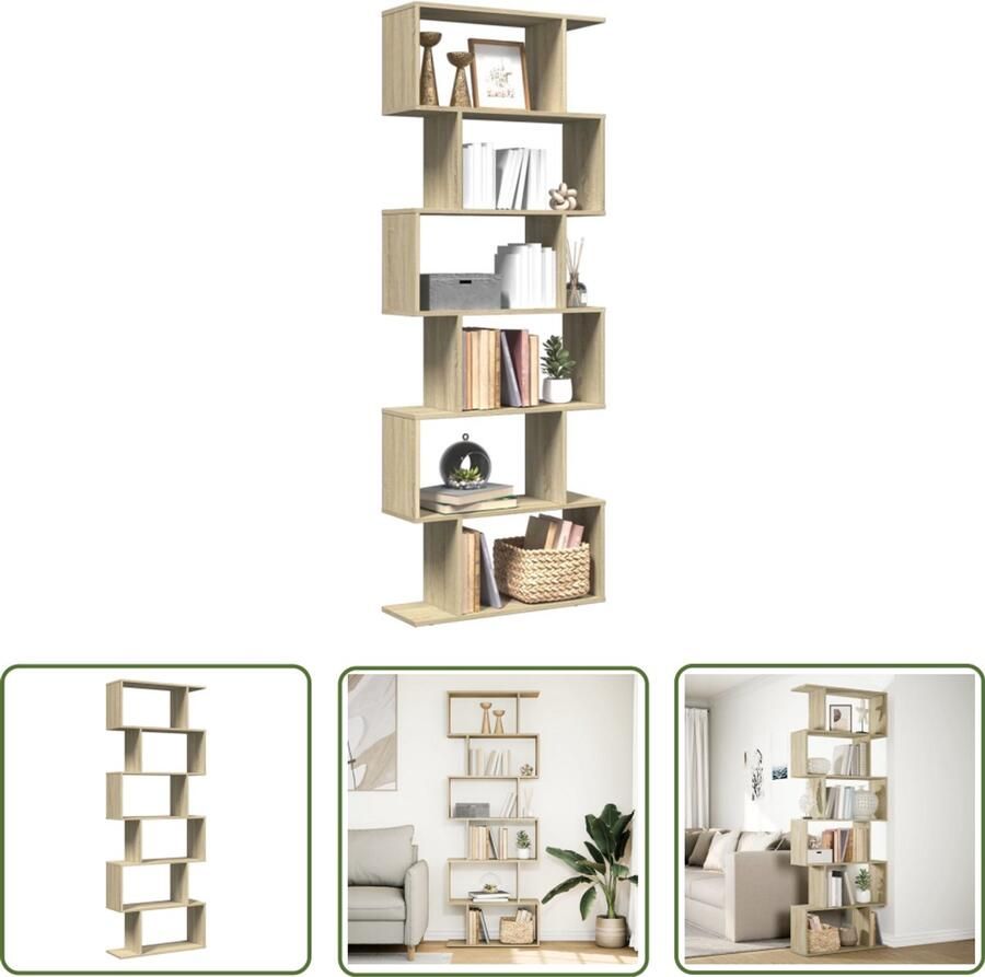 The Living Store Kamerscherm boekenkast 6-laags 70x24x193 cm hout sonoma eiken Boekenkast Kamerscherm Houten Boekenkast Boekenplank Opbergkast