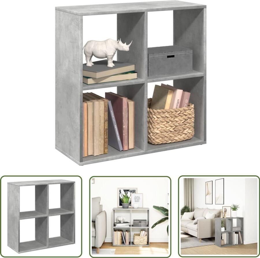 The Living Store Kamerscherm boekenkast 69 5x29x69 5 cm hout betongrijs Boekenkast Kamerscherm Houten Boekenkast Betonnen Grijs Modern Design