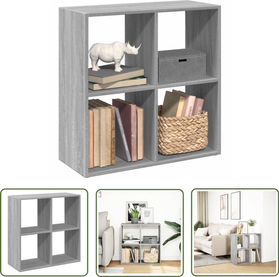 The Living Store Kamerscherm boekenkast 69 5x29x69 5 cm hout grijs sonoma Boekenkast Kamerscherm Houten Boekenkast Opbergkast Woonaccessoires