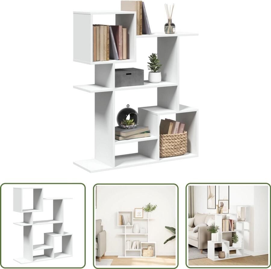 The Living Store Kamerscherm boekenkast 92x29x112 cm bewerkt hout wit Boekenkast Kamerscherm Houten Boekenkast Witte Boekenkast Opbergkast
