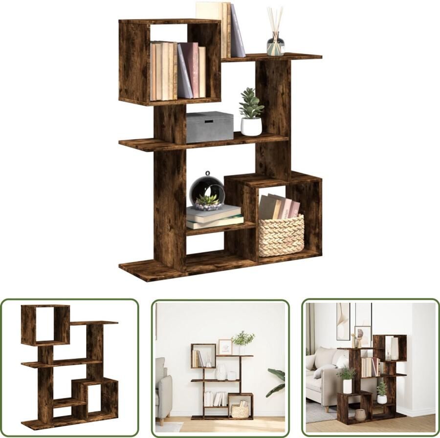 The Living Store Kamerscherm boekenkast 92x29x112 cm hout gerookt eiken Boekenkast Kamerscherm Houten Boekenkast Opbergkast Design Boekenkast