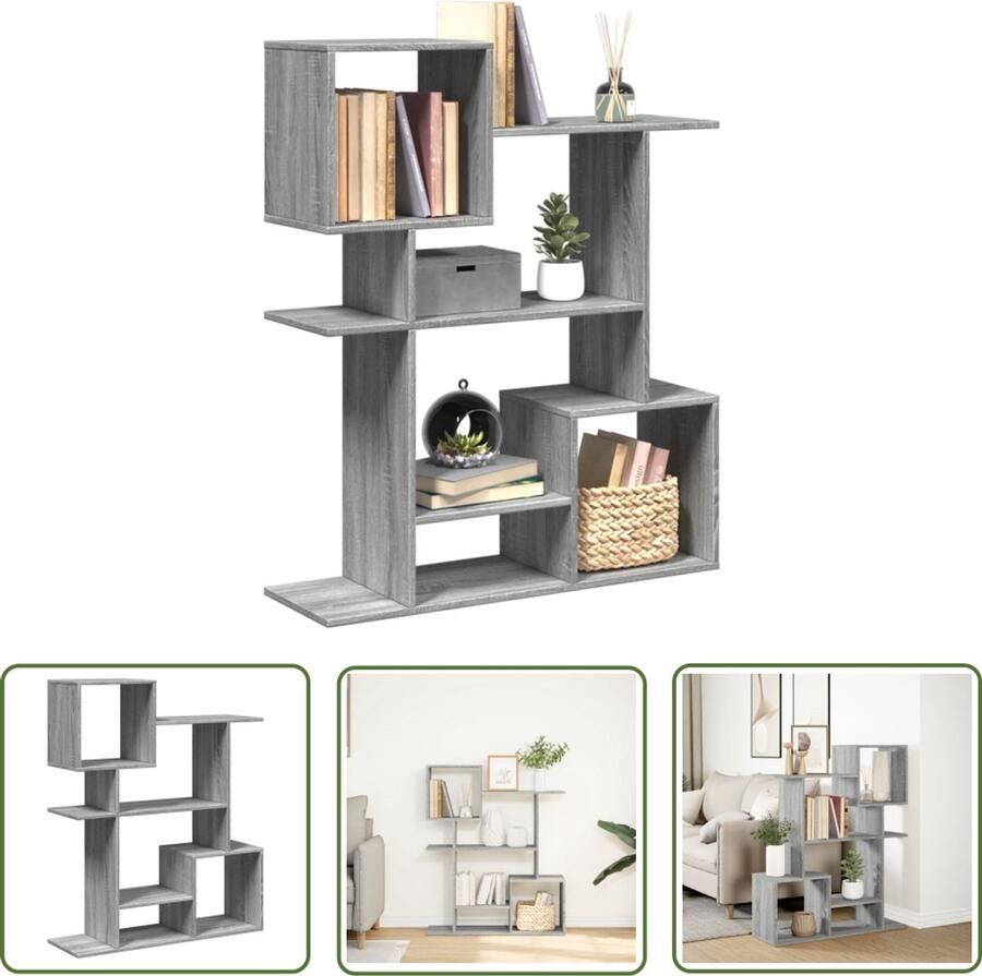 The Living Store Kamerscherm boekenkast 92x29x112 cm hout grijs sonoma Boekenkast Kamerscherm Houten Boekenkast Grijze Boekenkast Opbergkast