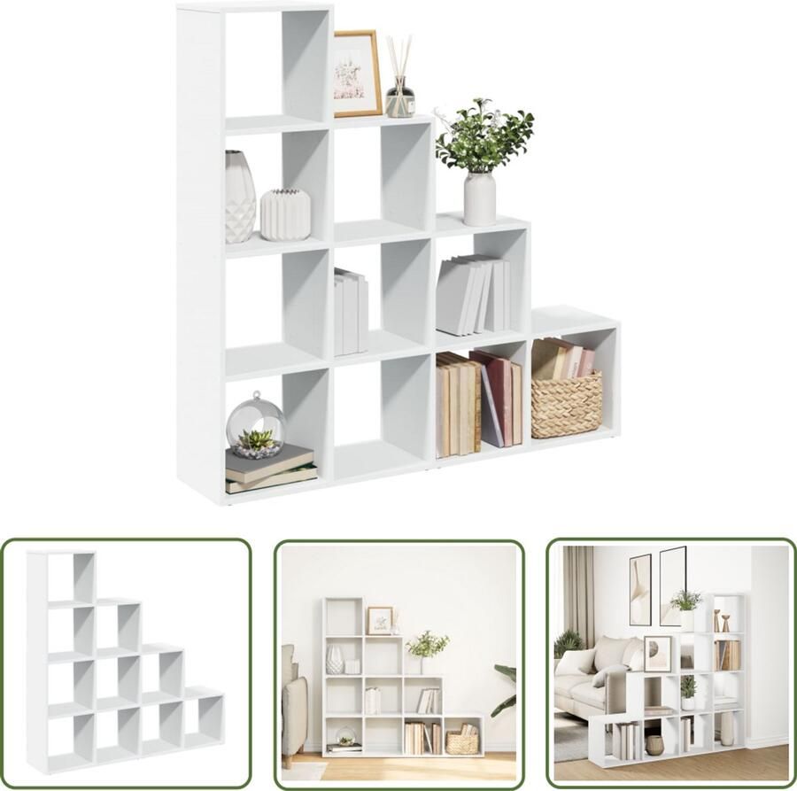 The Living Store Kamerscherm boekenkast 4-laags 131 5x29x131 5 cm hout wit Boekenkasten Kamerscherm Houten Kast Opbergvakken Design Meubel