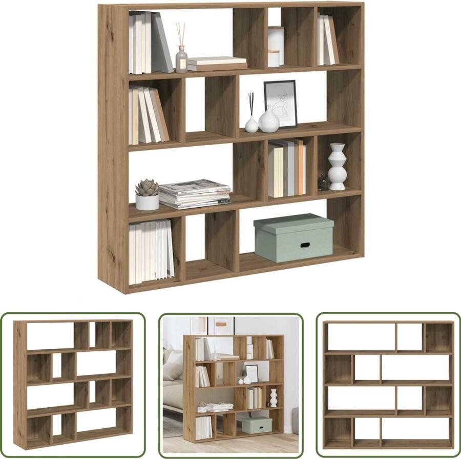 The Living Store Boekenkast kamerscherm 105x24x102 cm artisanaal eikenkleur Boekenkast Kamerscherm Houten Meubels Opslagmeubel Woonkamerdecoratie